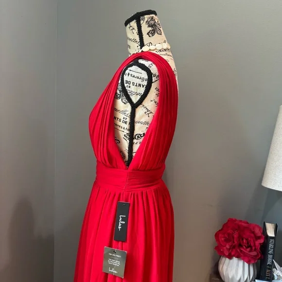 Lulu's Vibrant Red Backless Dress Size Large - Picture 7 of 13